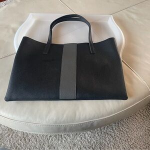Vince Camuto Leather Tote Bag • Black & Gray Colorblock • Minimalist Chic